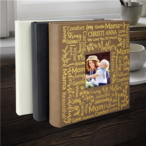 Personalized Mom And Flowers Word Art Leatherette Photo Album