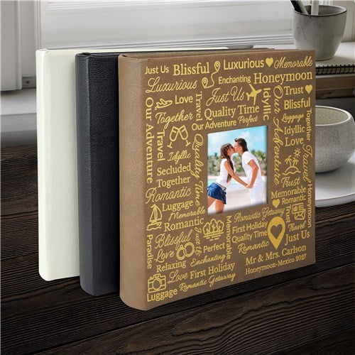 Personalized Honeymoon Word Art Leatherette Photo Album