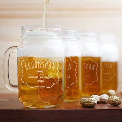 Personalized Wedding Party Mason Glass Jar