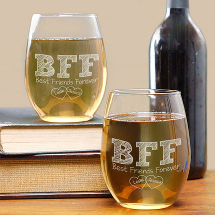 Personalized BFF Wineglass Set