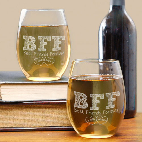 Personalized BFF Wineglass Set