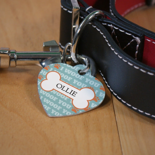 Personalized I Woof You Heart Dog Tag