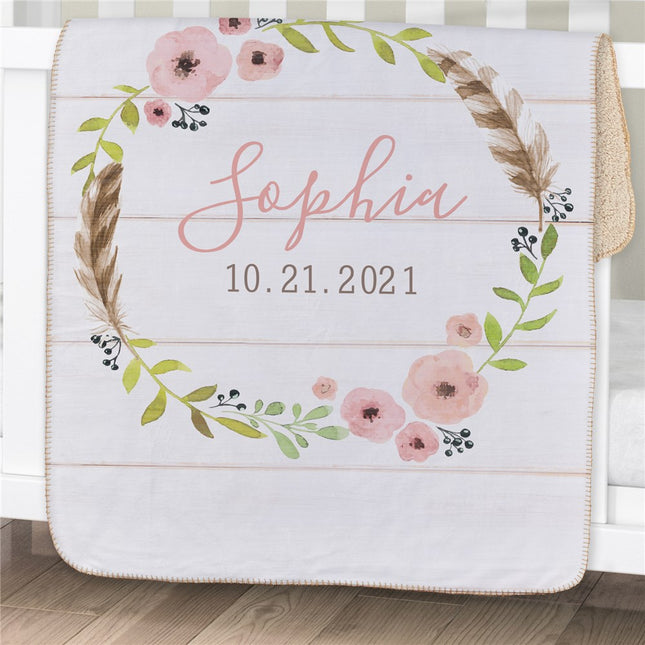 Personalized Wreath Baby Sherpa Blanket