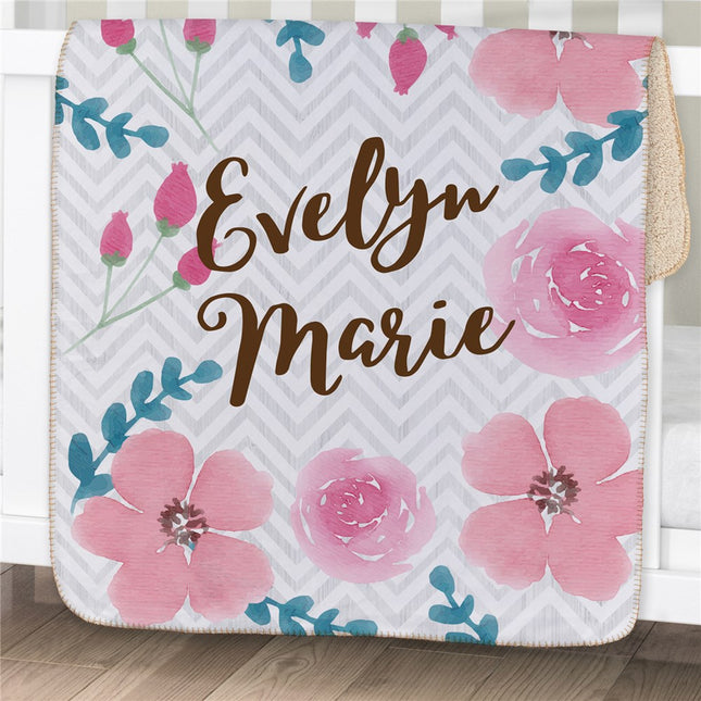 Personalized Baby Sherpa Blanket - Watercolor Floral
