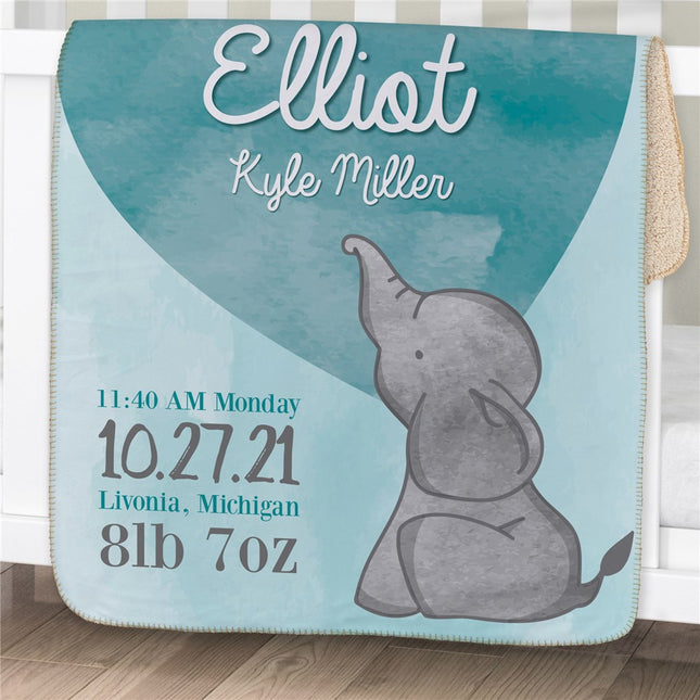 Personalized Elephant Birth Announcement Blanket