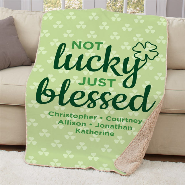 Personalized Not Lucky Just Blessed Sherpa Blanket