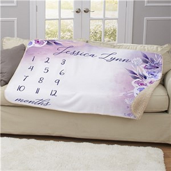 Personalized Floral Baby Monthly Milestone 50x60 Sherpa Blanket