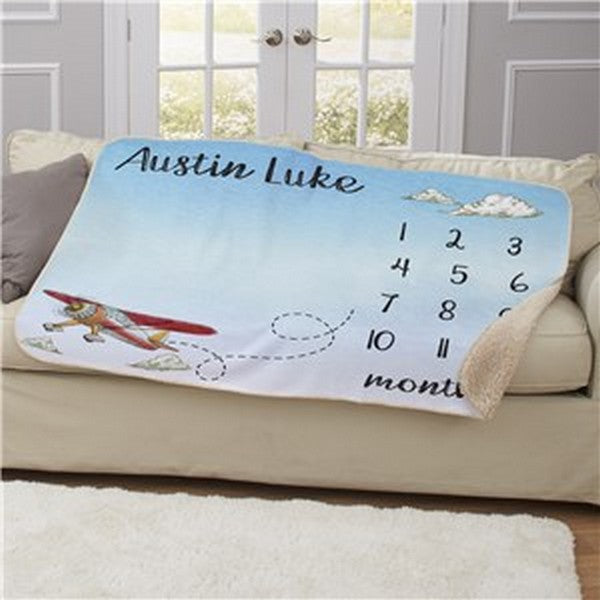 Personalized Airplane Baby Monthly Milestone 50x60 Sherpa Blanket
