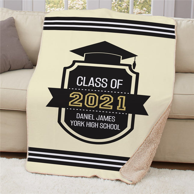 Personalized Graduation Badge Sherpa Throw