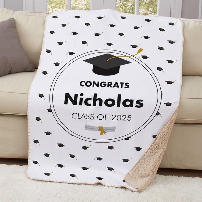 Personalized Graduation Hats Sherpa Throw