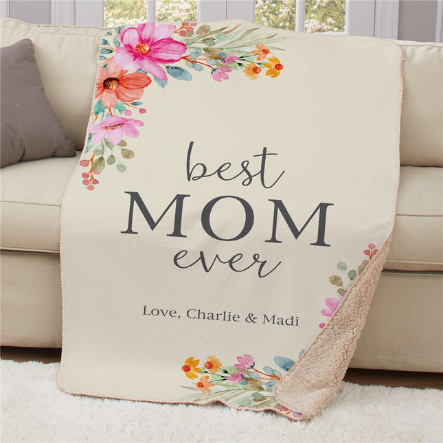 Personalized Floral Best Mom Ever Sherpa Blanket