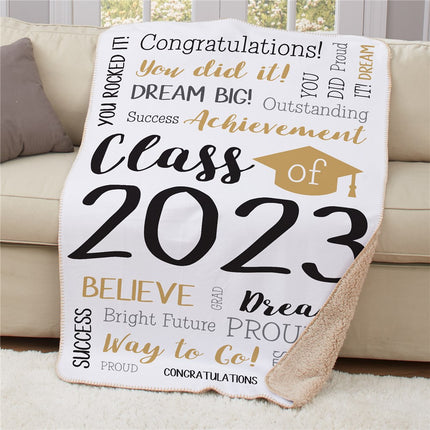 Personalized Class Of Static Word Art And Cap Graduation Sherpa Blanket
