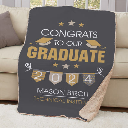Personalized Gold and Gray Graduate Sherpa Throw