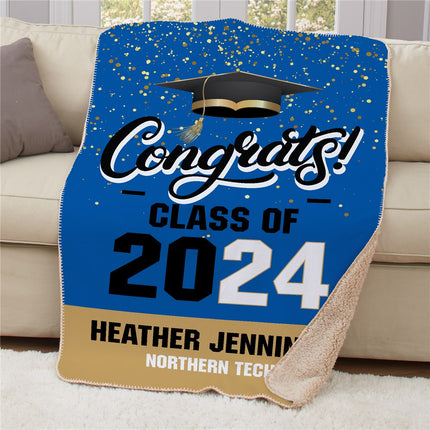 Personalized Cap Congrats Graduation Sherpa Throw