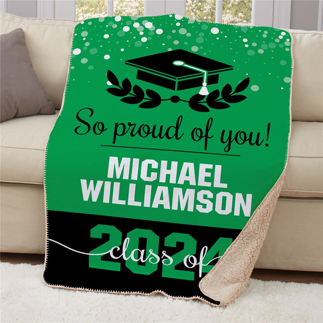 Personalized Graduation Sherpa Blanket - Grad Cap with Half Wreath