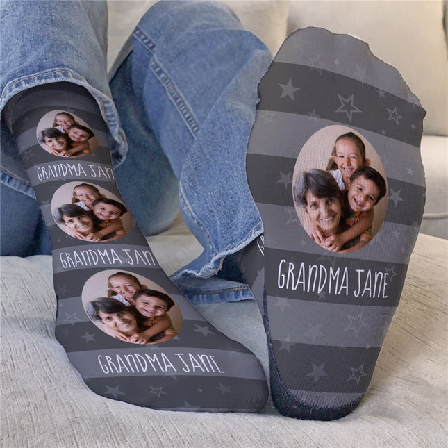 Personalized Grey Stars And Stripes Crew Socks
