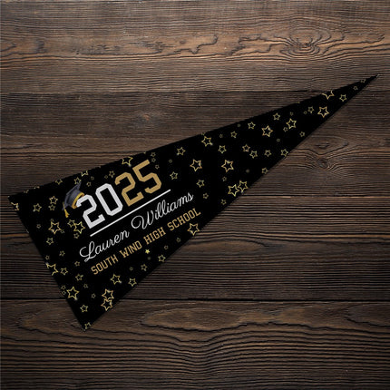 Personalized Black and Gold Grad Pennant