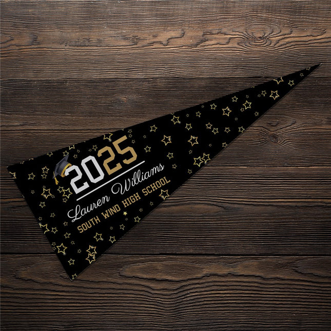 Personalized Black and Gold Grad Pennant