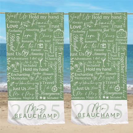 Personalized Mr Or Mrs Green Word Art Beach Towel