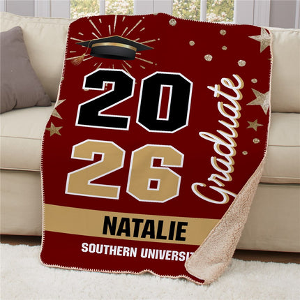 Personalized Grad with Year Stacked Sherpa Throw
