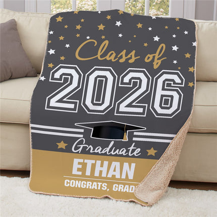 Personalized Class Of Cap and Stripes Graduation Sherpa Throw