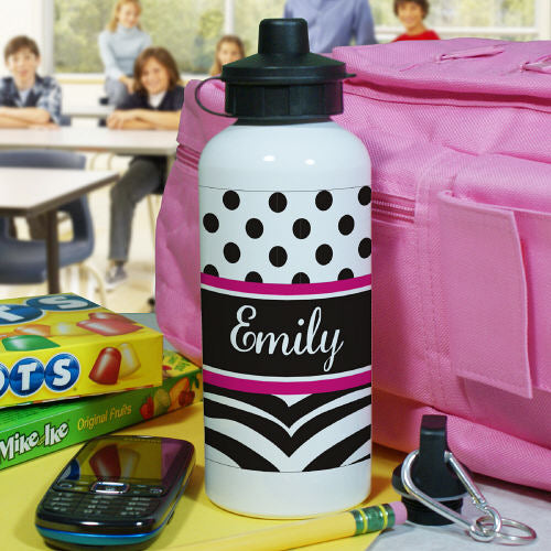 Personalized Water Bottle - Zebra Print