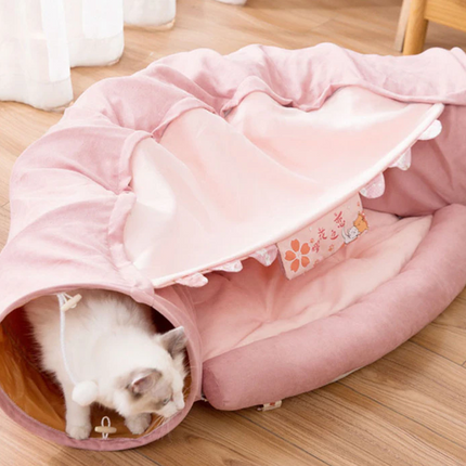 Collapsible Removable Cat Tunnel Tube With Cat Bed Set