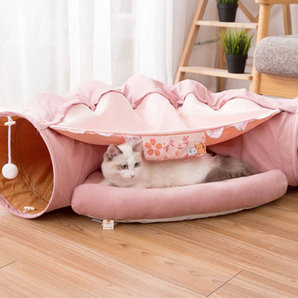 Collapsible Removable Cat Tunnel Tube With Cat Bed Set