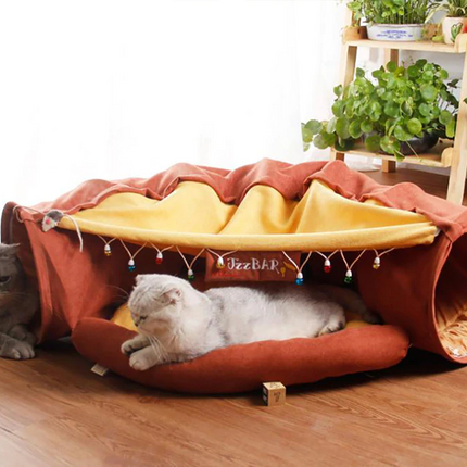 Collapsible Removable Cat Tunnel Tube With Cat Bed Set