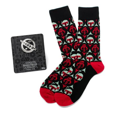 Star Wars Boba Fett and Mythosaur Dress Socks and Crest Lapel Pin Set