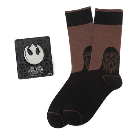 Star Wars Chewbacca Socks and Rebel Alliance Starbird Lapel Pin Set