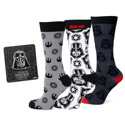 Darth Vader Black, White, and Gray Dress Socks and Lapel Pin Set