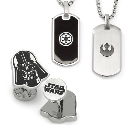 Darth Vader Stainless Steel Cufflinks and Rebel Crest Dog Tags Set