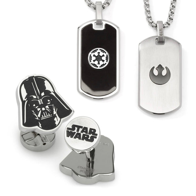 Darth Vader Stainless Steel Cufflinks and Rebel Crest Dog Tags Set