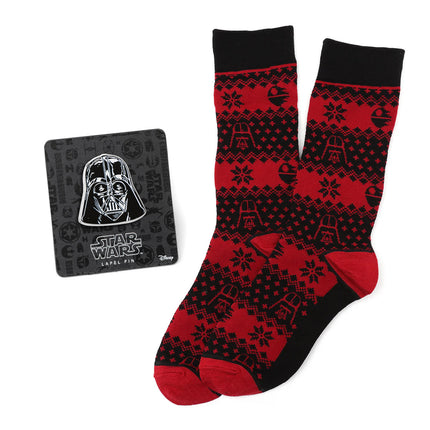 Darth Vader Red and Black Holiday Dress Socks and Lapel Pin Set