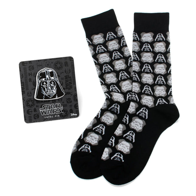 Darth Vader and Stormtrooper Socks and Darth Vader Lapel Pin Set