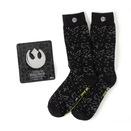 Star Wars Hyperspace Black Dress Socks and Rebel Crest Lapel Pin Set