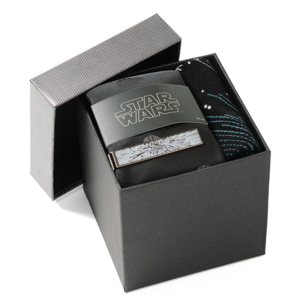 Millennium Falcon Black Tie, X-Wing and Tie Fighter Battle Socks, and Hyperspace Glow-in-the-Dark Tie Bar Set