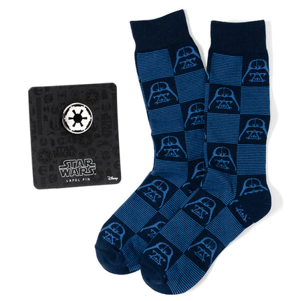 Darth Vader Checkered Socks with Imperial Crest Lapel Pin Gift Set
