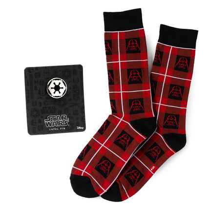 Darth Vader Plaid Dress Socks and Imperial Crest Lapel Pin Set