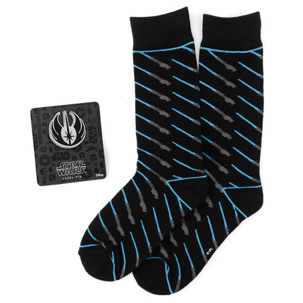 Obi-Wan Kenobi LIGHTSABER  Black Socks with Jedi Crest Lapel Pin Set