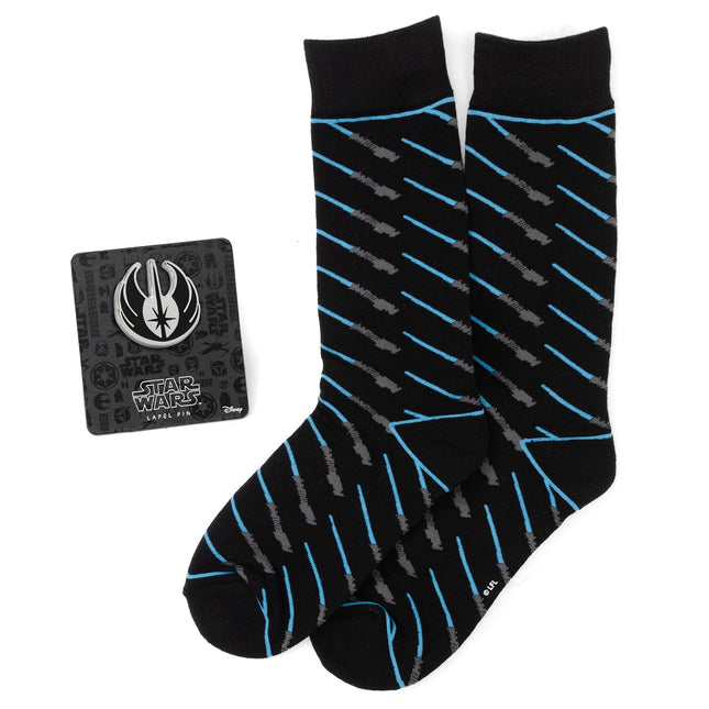 Obi-Wan Kenobi LIGHTSABER  Black Socks with Jedi Crest Lapel Pin Set