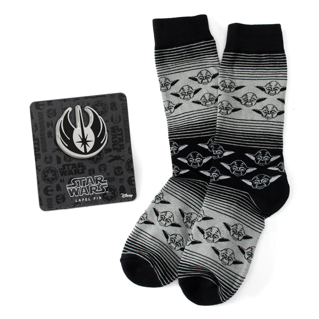Star Wars Yoda Ombre Pattern Dress Socks with Jedi Crest Lapel Pin