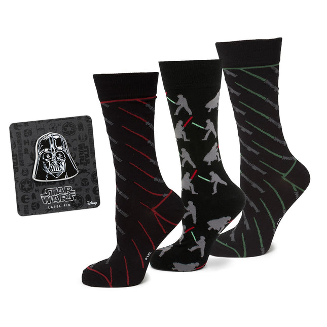 Star Wars LIGHTSABER Battle Dress Socks and Darth Vader Lapel Pin Set