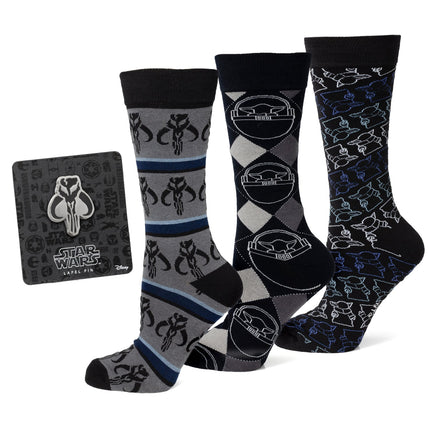 Star Wars Mandalorian 3-Pack Dress Sock and Mythosaur Lapel Pin Set