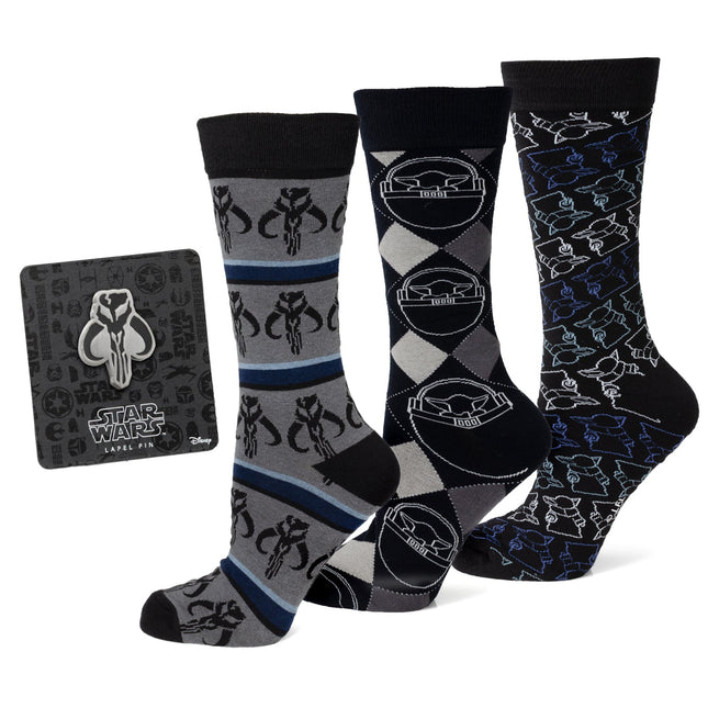Star Wars Mandalorian 3-Pack Dress Sock and Mythosaur Lapel Pin Set