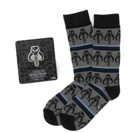Star Wars Mandalorian Mythosaur Striped Dress Socks and Lapel Pin Set