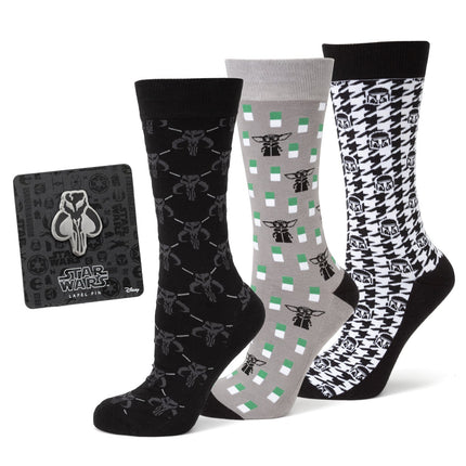 Star Wars Mandalorian Dress Socks 3-Pack and Mythosaur Lapel Pin Set