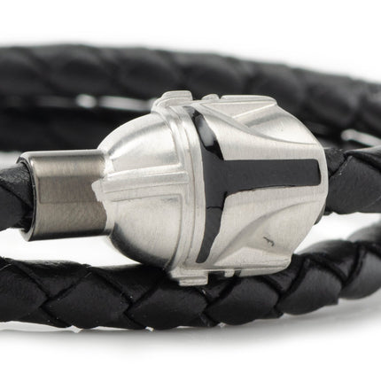 Star Wars Mandalorian Double Wrap Stainless Steel Black Bracelet