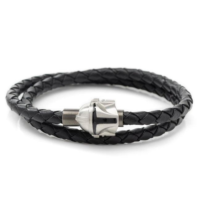 Star Wars Mandalorian Double Wrap Stainless Steel Black Bracelet